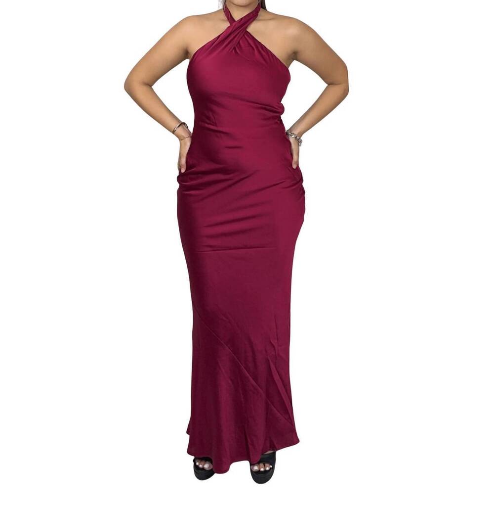 NEW LUCY IN THE SKY ana halter maxi dress in wine